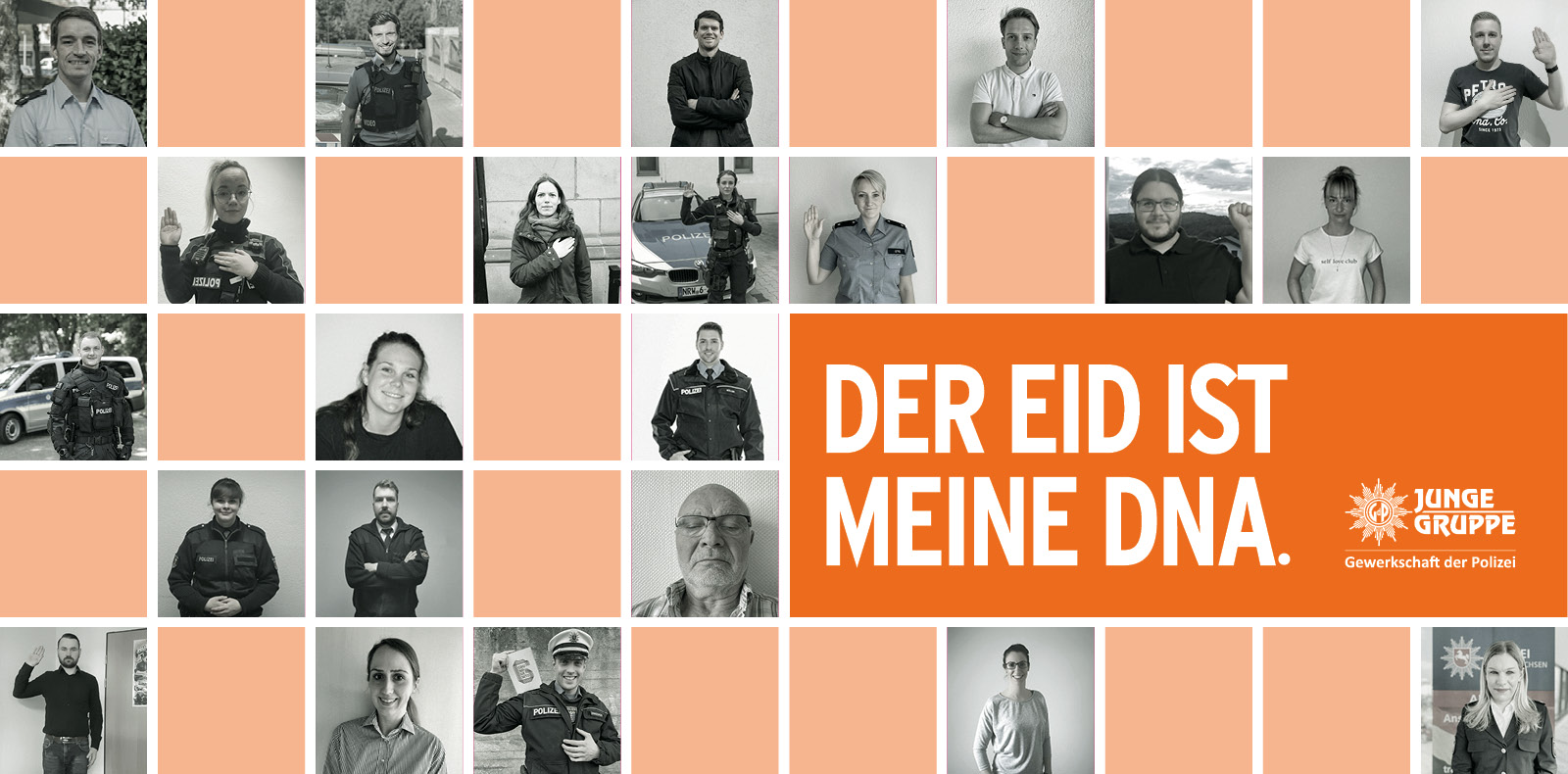 Personen Plakat 1 der Kampagne Unser Eid und dargestelltem Schriftzug "Der Eid ist meine DNA".